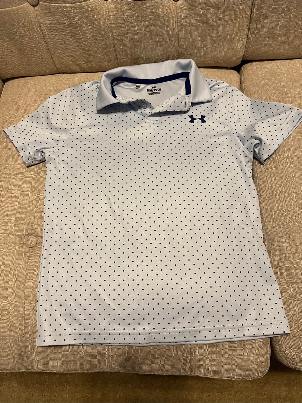 Under Armour Light Blue Polo with Navy Dot Print